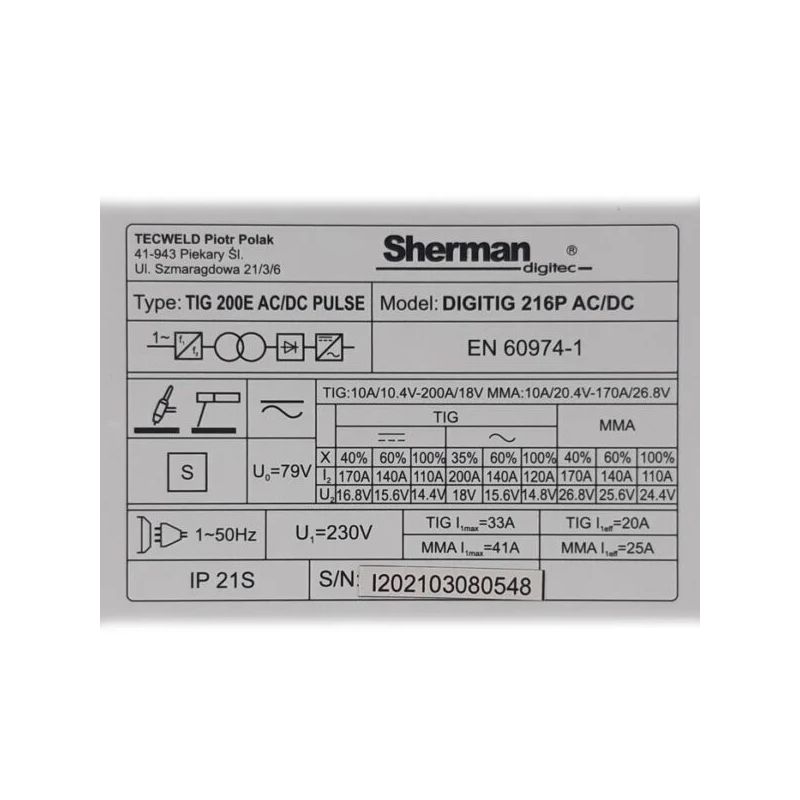 Комбиниран ВИГ апарат SHERMAN DIGITIG PULSE 216P AC/DC